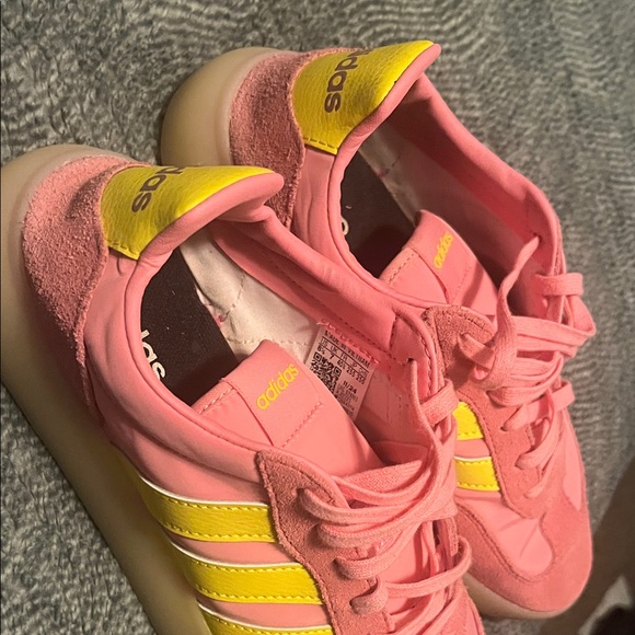 Adidas Women's Pink and Yellow Sneakers - Picture 6 of 7